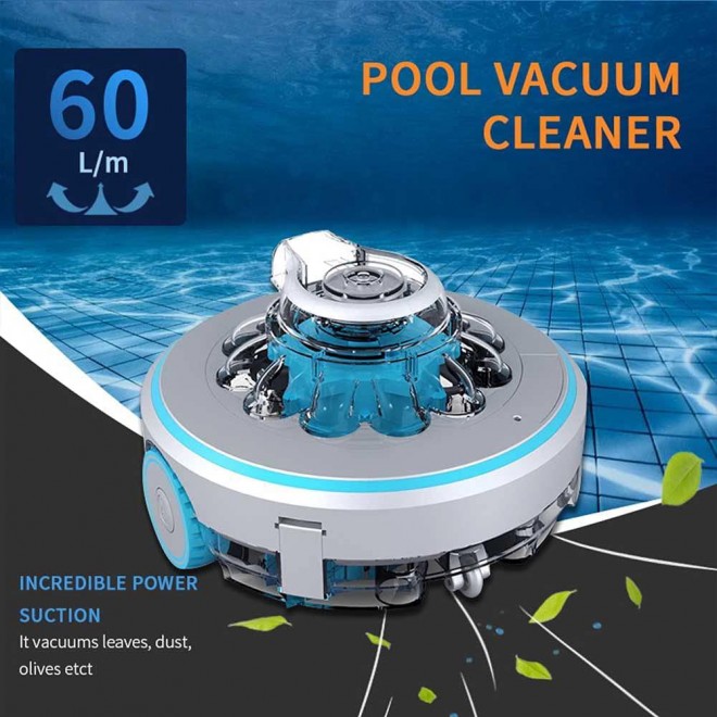 Benzakalaka Smart Automatic Robotic Pool Cleaner with Rechargeable Battery, Easy to Clean Filter Cartridges, Cordless, for Above-Ground or In-ground Swimming Pool Up to 540+Sq Ft