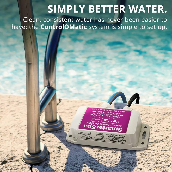 ControlOMatic SmarterSpa Saltwater Smart Chlorine Generation System for Pools, Hot Tubs, and Spas up to 1,000 Gallons - 30 Gram Maximum Daily Chlorine Generation, Built-in Chlorine Detection