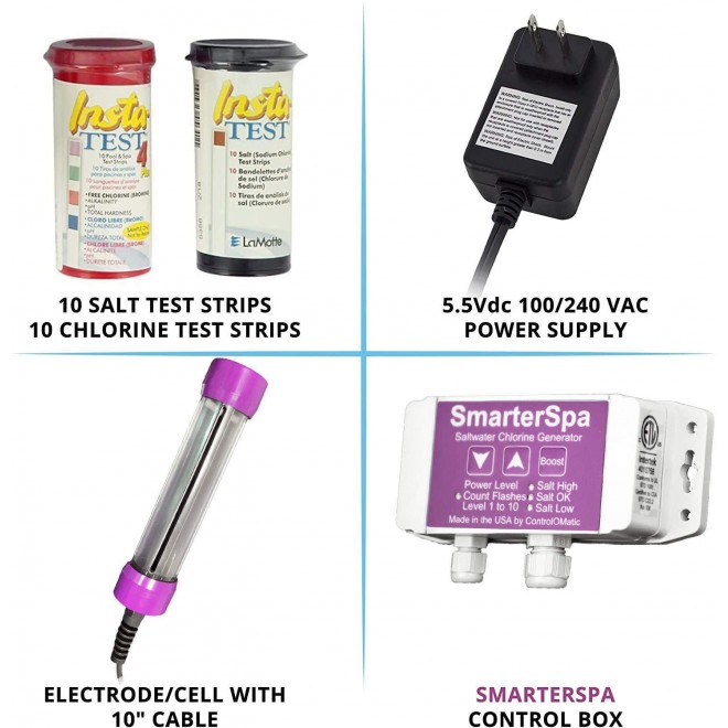 ControlOMatic SmarterSpa Saltwater Smart Chlorine Generation System for Pools, Hot Tubs, and Spas up to 1,000 Gallons - 30 Gram Maximum Daily Chlorine Generation, Built-in Chlorine Detection