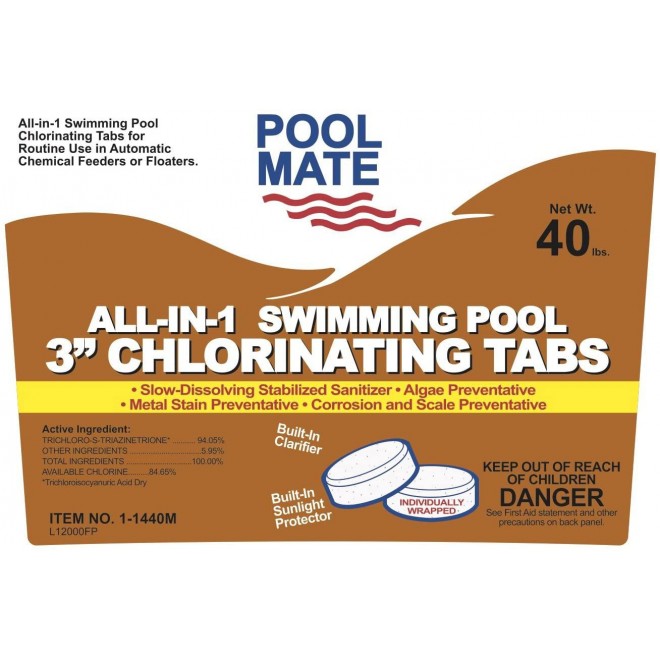 Pool Mate 1-1440M All-in-1 Swimming Pool 3-Inch Chlorine Tabs, 40-Pounds