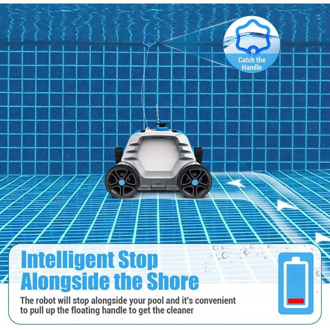 OT QOMOTOP Robotic Pool Cleaner, Cordless Automatic Pool Cleaner with 5000mAh Rechargeable Battery, 90 Mins Working Time, IPX8 Waterproof, Ideal for In-Ground/Above Ground Swimming Pool, Blue