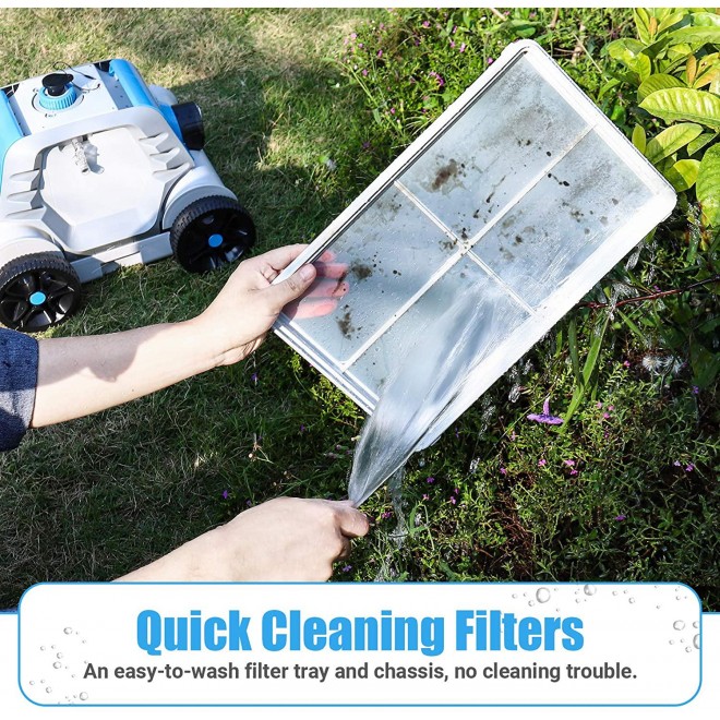 OT QOMOTOP Robotic Pool Cleaner, Cordless Automatic Pool Cleaner with 5000mAh Rechargeable Battery, 90 Mins Working Time, IPX8 Waterproof, Ideal for In-Ground/Above Ground Swimming Pool, Blue