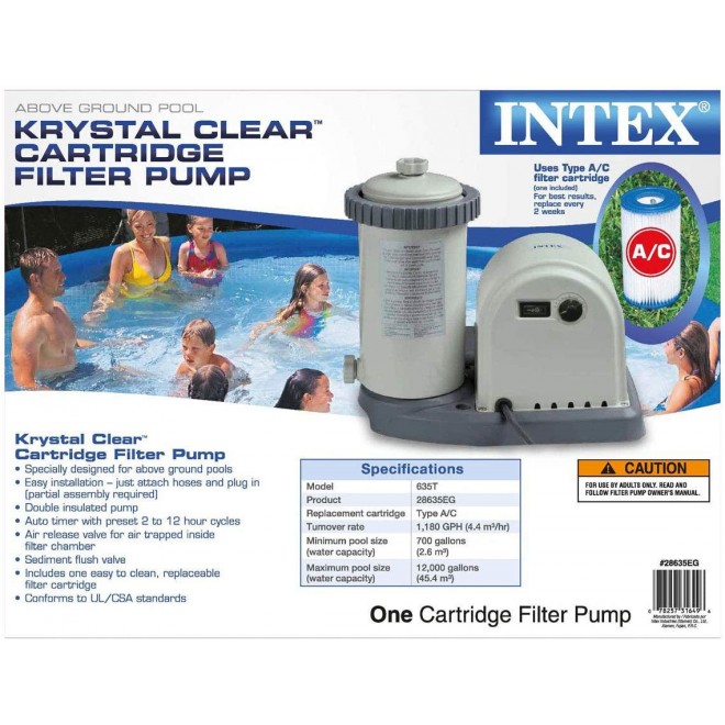 Intex 28635EG Krystal Clear Cartridge Filter Pump for Above Ground Pools, 1500 GPH Pump Flow Rate, 110-120V with GFCI