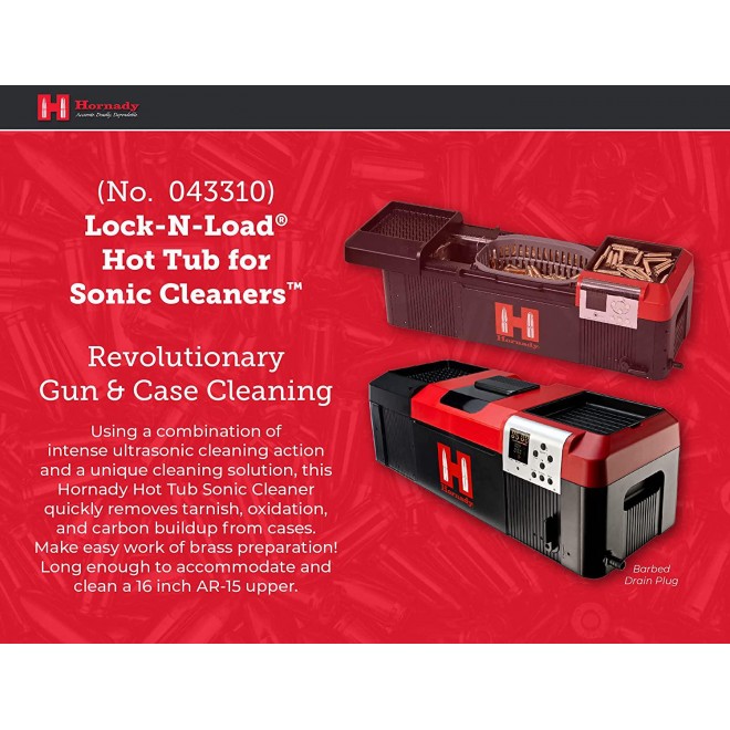 Hornady Lock-N-Load Hot Tub Sonic Cleaner – Clean Cases, Guns, Gun Parts and Equipment – Removes Carbon Residue, Tarnish and Oxidation – 9L Tank, Black