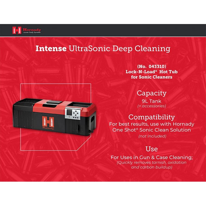 Hornady Lock-N-Load Hot Tub Sonic Cleaner – Clean Cases, Guns, Gun Parts and Equipment – Removes Carbon Residue, Tarnish and Oxidation – 9L Tank, Black