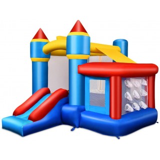 Costzon Inflatable Bounce House, Kids Slide Jumping Bouncer Castle w/Basketball Rim, Ball Shooting, Including Oxford Carrying Bag, Repairing Kit, Stakes, Without Blower (Without Ocean Ball)