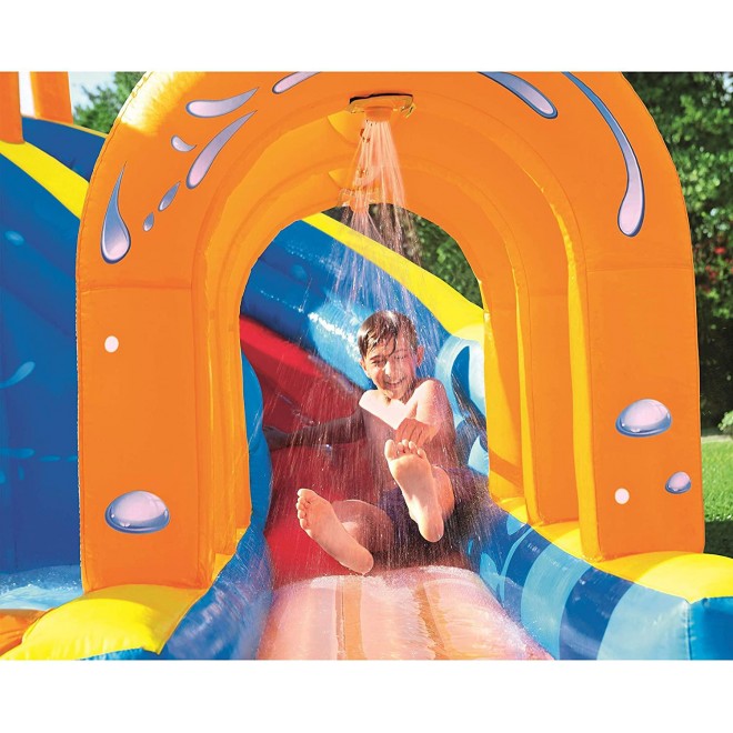 Bestway Hurricane Tunnel Blast Inflatable Water Park Play Center | Includes Big Water Slide, Water Blob, Climbing Wall, and Pool Area | Outdoor Summer Fun for Kids & Families