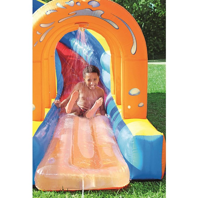 Bestway Hurricane Tunnel Blast Inflatable Water Park Play Center | Includes Big Water Slide, Water Blob, Climbing Wall, and Pool Area | Outdoor Summer Fun for Kids & Families