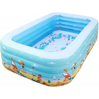 HBBCD 4-Layer Deep Inflatable Swimming Pool, Rectangular Above Ground Family Paddling Pool, Backyard Blow up Pool for Kids, Adults, Baby-300x173x80cm