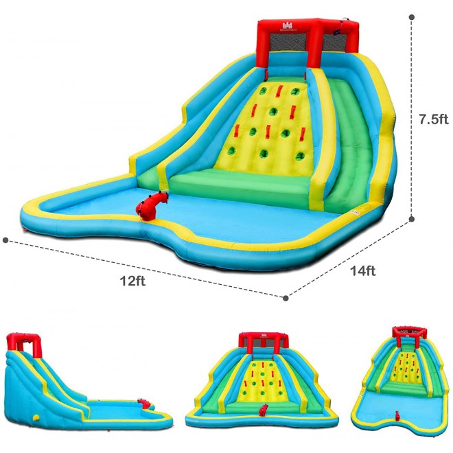 BOUNTECH Inflatable Water Slide, Double Side Park w/ Large Climbing Wall, Splashing Pool, Water Cannon, Including Carry Bag, Repair Kit, Stakes, Hose, Mighty Bounce House for Outdoor (Without Blower)