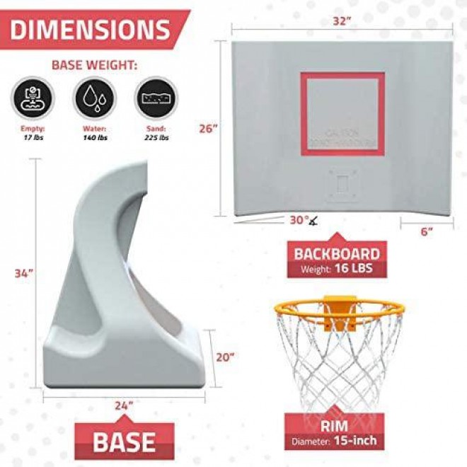 POOL SHOT Rock the House Poolside Basketball Hoop with Powder Coated Hoop, Stainless Steel Hardware, and 2 Basketballs - In Ground or Above Ground Pool Basketball Hoop