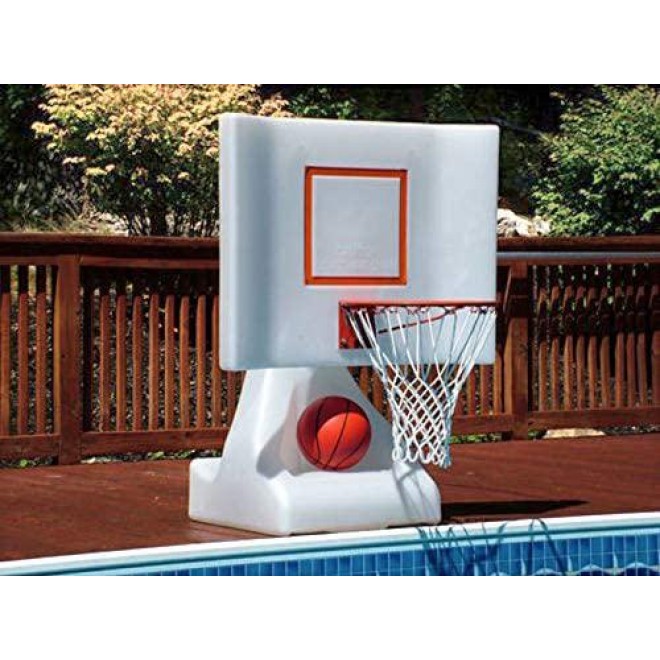 POOL SHOT Rock the House Poolside Basketball Hoop with Powder Coated Hoop, Stainless Steel Hardware, and 2 Basketballs - In Ground or Above Ground Pool Basketball Hoop