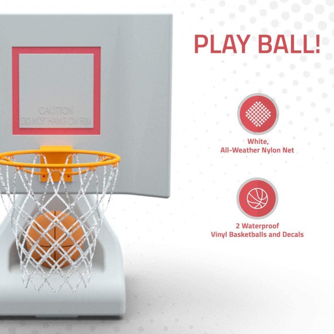 POOL SHOT Rock the House Poolside Basketball Hoop with Powder Coated Hoop, Stainless Steel Hardware, and 2 Basketballs - In Ground or Above Ground Pool Basketball Hoop