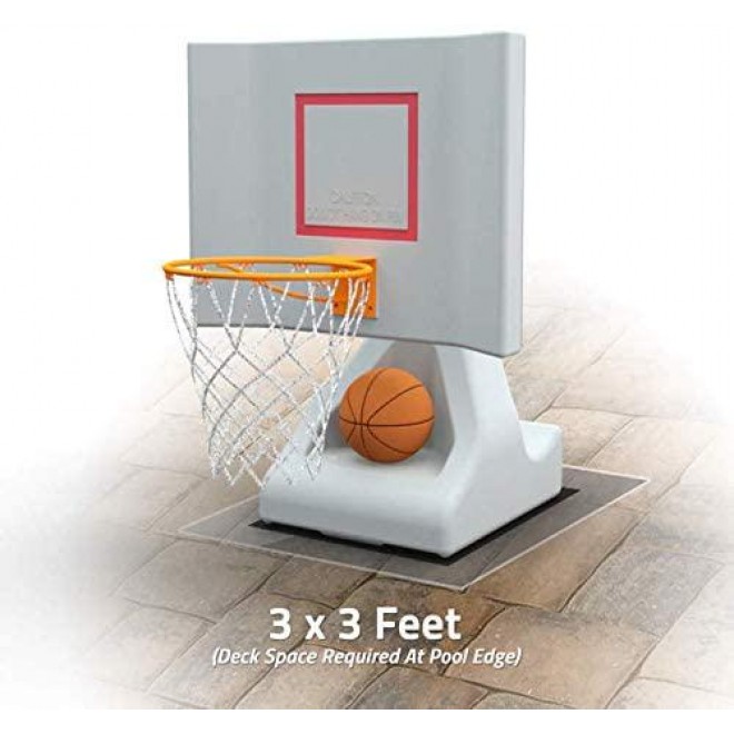 POOL SHOT Rock the House Poolside Basketball Hoop with Powder Coated Hoop, Stainless Steel Hardware, and 2 Basketballs - In Ground or Above Ground Pool Basketball Hoop