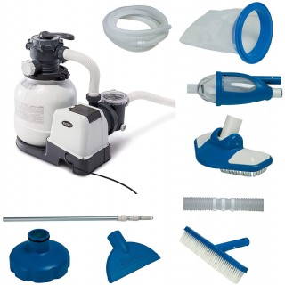 Intex 2100 GPH Above Ground Pool Sand Filter Pump w/Deluxe Pool Maintenance Kit