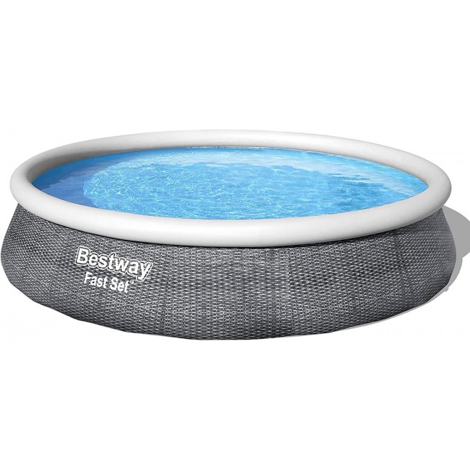 Bestway 57375E Fast Round Inflatable Set, 13ft x 33in | Rattan Print Above Ground Pool