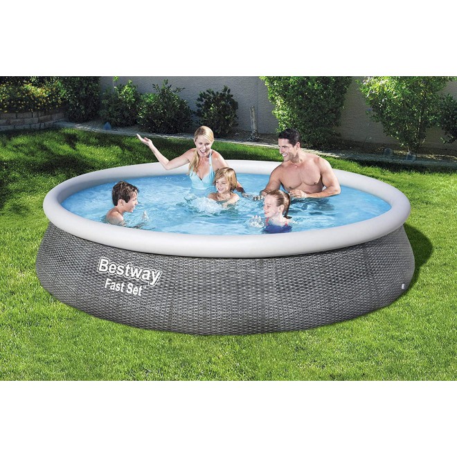 Bestway 57375E Fast Round Inflatable Set, 13ft x 33in | Rattan Print Above Ground Pool