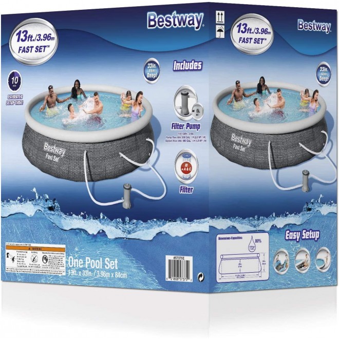Bestway 57375E Fast Round Inflatable Set, 13ft x 33in | Rattan Print Above Ground Pool