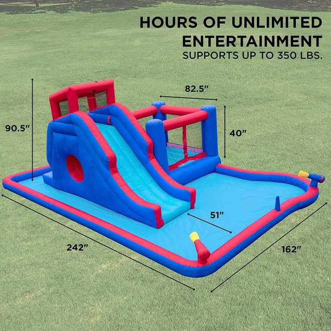 Deluxe Inflatable Water Slide Park – Heavy-Duty Nylon Bounce House for Outdoor Fun - Climbing Wall, Slide, Bouncer & Splash Pool – Easy to Set Up & Inflate with Included Air Pump & Carrying Case