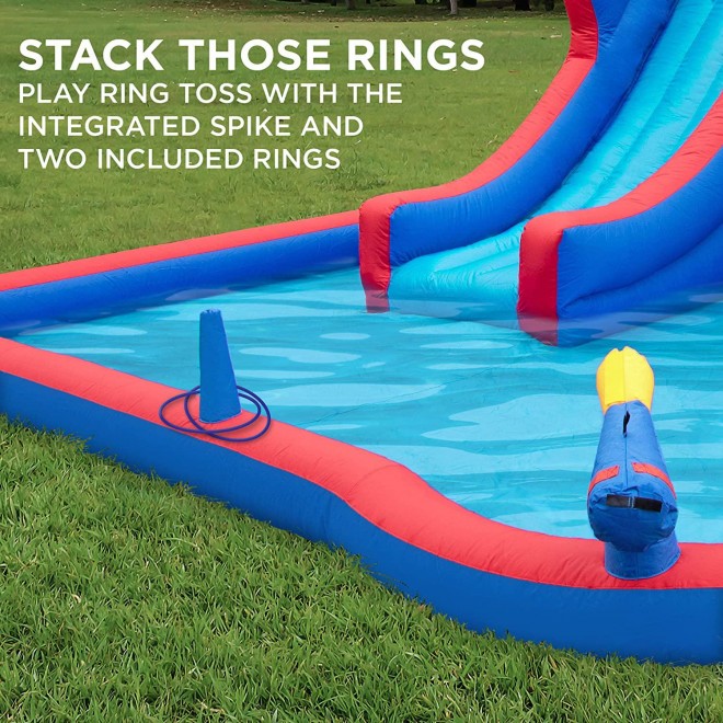 Deluxe Inflatable Water Slide Park – Heavy-Duty Nylon Bounce House for Outdoor Fun - Climbing Wall, Slide, Bouncer & Splash Pool – Easy to Set Up & Inflate with Included Air Pump & Carrying Case