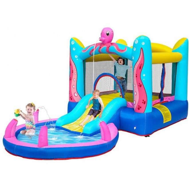 Volowoo Inflatable Water Slide Pool Bounce House,Bounce House Inflatable Jumping Castle Kids Splash Pool Water Slide Jumper Castle for Summer Party (Octopus)