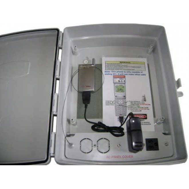 Emergency Pool Phone - 911 Only Cellular Phone Inside AC Powered Hard-Wired Weatherproof Enclosure Cabinet Box Waterproof
