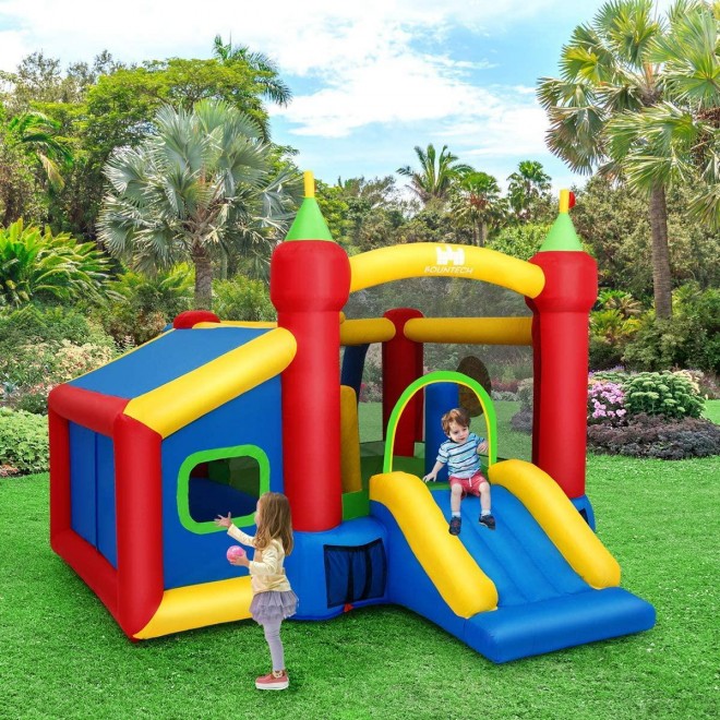 WATERJOY Inflatable Bounce House with Bounce Trampoline,Basketball Rim,Dart Target, Mystery House and Football Play Area,Suitable for Children Indoor or Outdoor Playhouse ,Without Blower