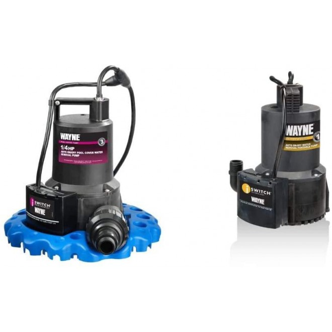 Wayne 57729-WYNP WAPC250 Pool Cover Pump & 57729-WYN1 EEAUP250 1/4 HP Automatic ON/OFF Electric Water Removal Pump