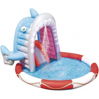 Aimir Kids Inflatable Swimming Pool, Shark Swimming Paddling Pool Summer Outdoor Backyard Water Toys Water Play Center with Slides and Fountains