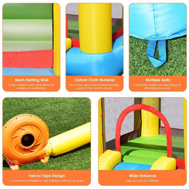 Costzon Inflatable Bounce House, Castle Jumping Bouncer with Water Slide, Splashing Water Pool, Including Oxford Carry Bag, Repairing Kit, Stakes, Water Hose, Ocean Balls (with 580W Air Blower)