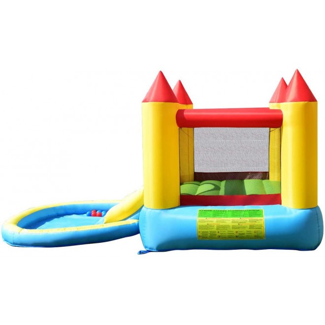 Costzon Inflatable Bounce House, Castle Jumping Bouncer with Water Slide, Splashing Water Pool, Including Oxford Carry Bag, Repairing Kit, Stakes, Water Hose, Ocean Balls (with 580W Air Blower)
