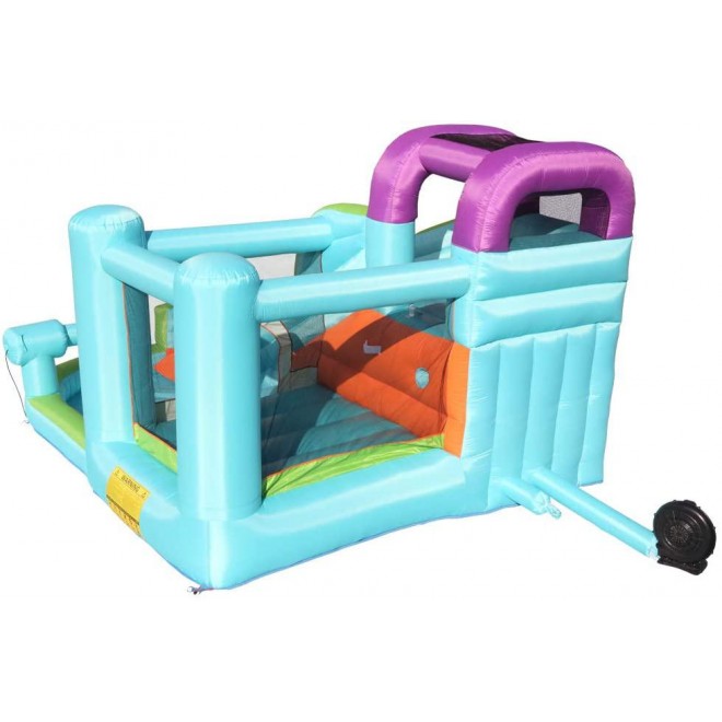 Inflatable Bounce House, 6 in 1 Water Slide Park w/Jumping Area, Climbing Wall, Cannon, Including Carry Bag, Repair Kit, Stakes for Kids Outdoor (Upgrade Version)