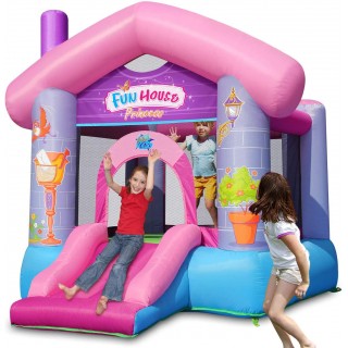 Action air Bounce House, Princess Fun Bouncy Castle with Air Blower, Inflatable Bounce House for Outdoor and Indoor, Jumping Castle with Slide, for Little Girl (9215P)