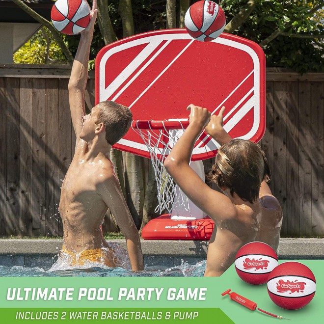 GoSports Splash Hoop PRO Swimming Pool Basketball Game, Includes Poolside Water Basketball Hoop, 2 Balls and Pump