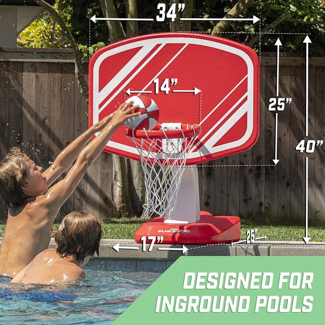 GoSports Splash Hoop PRO Swimming Pool Basketball Game, Includes Poolside Water Basketball Hoop, 2 Balls and Pump