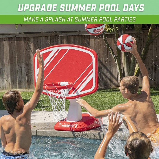 GoSports Splash Hoop PRO Swimming Pool Basketball Game, Includes Poolside Water Basketball Hoop, 2 Balls and Pump