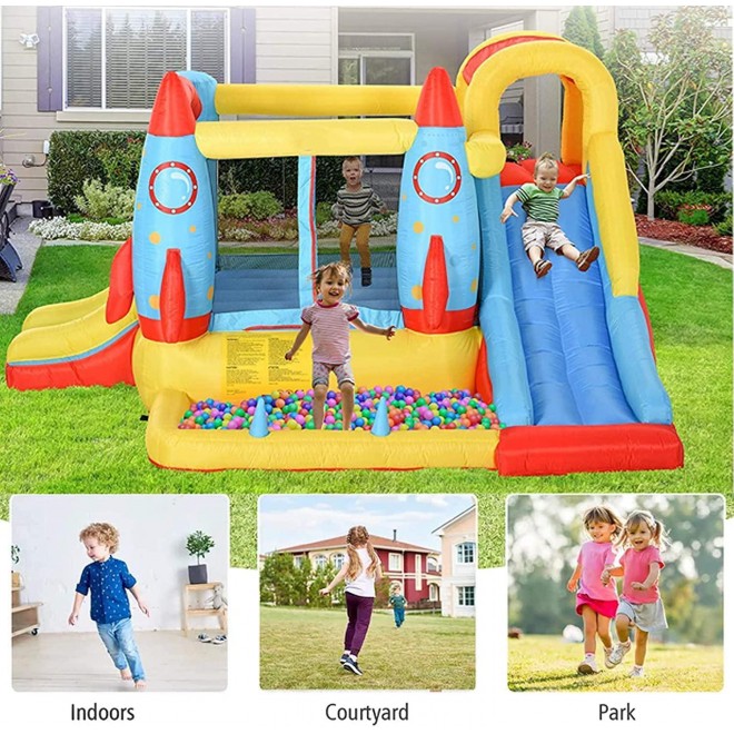 HYPOAI Inflatable Bounce House for Kids,Jumping Castle Slide with Blower,Kids Bouncer with Large Bouncing Area,2 Slides,Climbing Wall,Fun Pool,Castle Bounce House Kids Party Theme