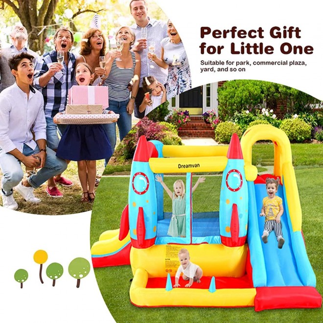 HYPOAI Inflatable Bounce House for Kids,Jumping Castle Slide with Blower,Kids Bouncer with Large Bouncing Area,2 Slides,Climbing Wall,Fun Pool,Castle Bounce House Kids Party Theme