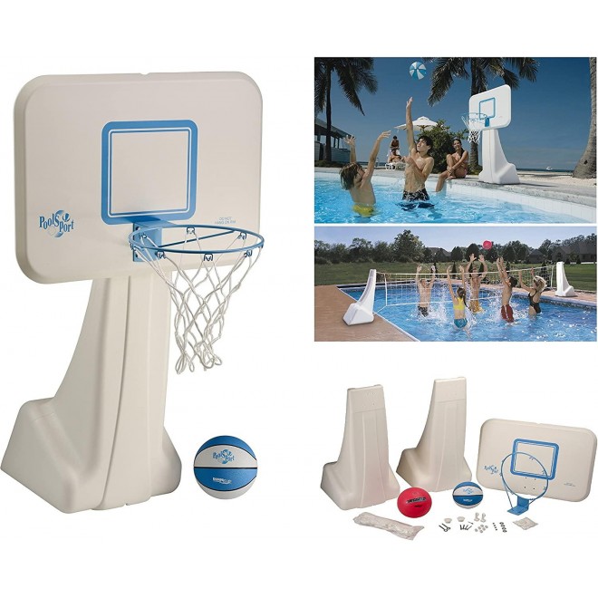 Dunnrite Products Pool Sport 2-in-1 Swimming Basketball Hoop and Volleyball Combo Set