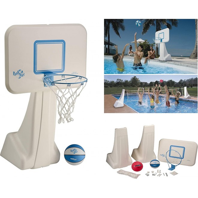 Dunnrite Products Pool Sport 2-in-1 Swimming Basketball Hoop and Volleyball Combo Set