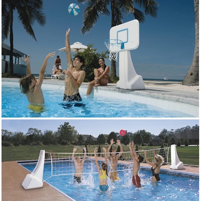 Dunnrite Products Pool Sport 2-in-1 Swimming Basketball Hoop and Volleyball Combo Set