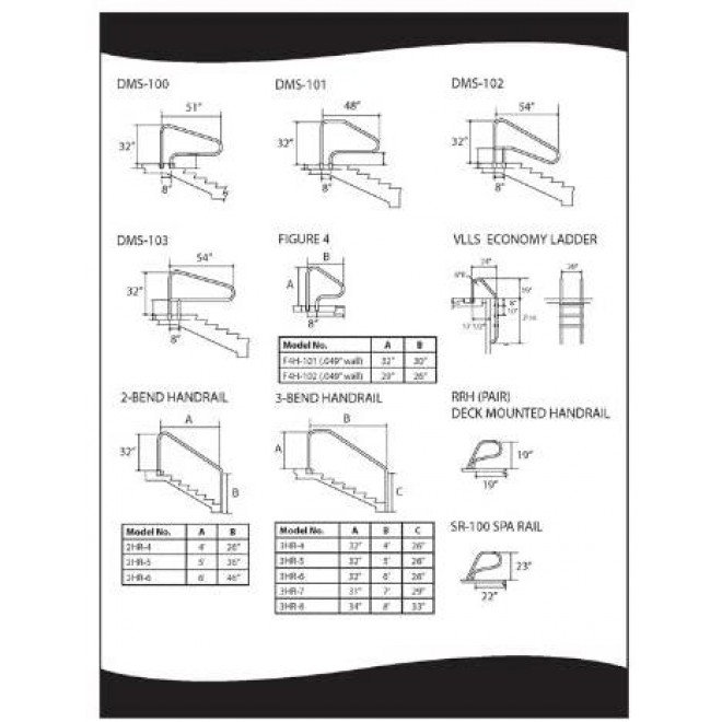 S.R. Smith DMS-101A 4-Bend Deck Mounted Swimming Pool Handrail, Stainless Steel