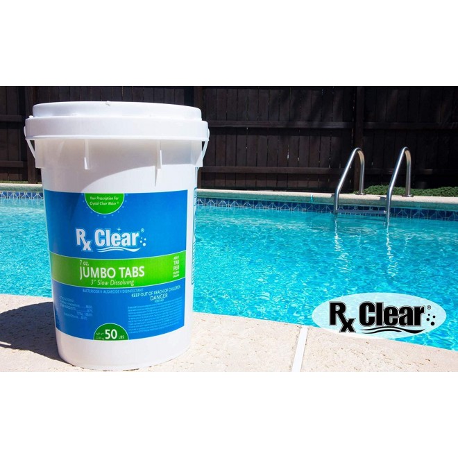 Rx Clear 3-Inch Individually Wrapped Chlorine Tablets | One 50-Pound Bucket | Use As Bactericide, Algaecide, and Disinfectant in Swimming Pools and Spas | Slow Dissolving and UV Protected