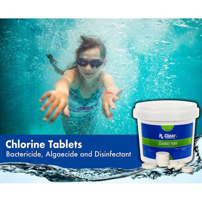Rx Clear 3-Inch Individually Wrapped Chlorine Tablets | One 50-Pound Bucket | Use As Bactericide, Algaecide, and Disinfectant in Swimming Pools and Spas | Slow Dissolving and UV Protected