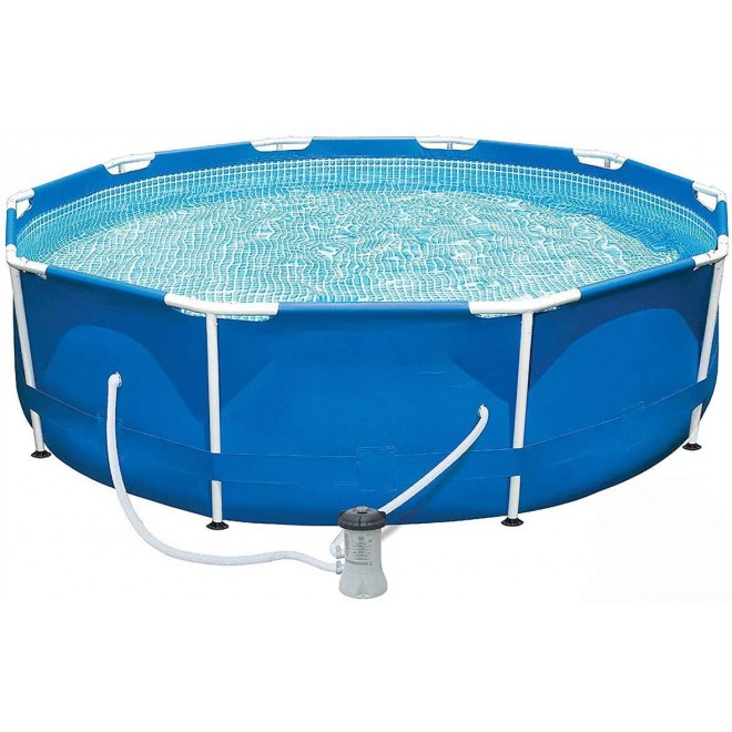 10ft x 30in Above Ground Swimming Pool with Filter Pump, Round Metal Frame Structure with Easy Set-Up, for Multi-Person Water Entertainment