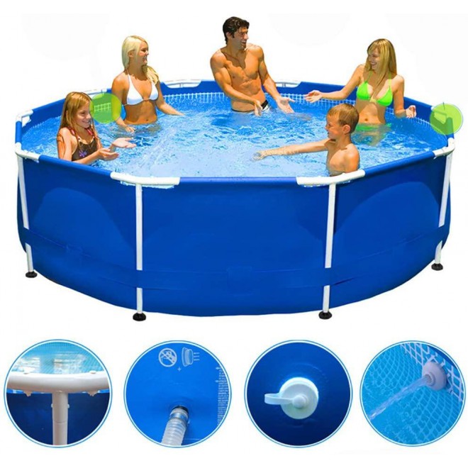 10ft x 30in Above Ground Swimming Pool with Filter Pump, Round Metal Frame Structure with Easy Set-Up, for Multi-Person Water Entertainment