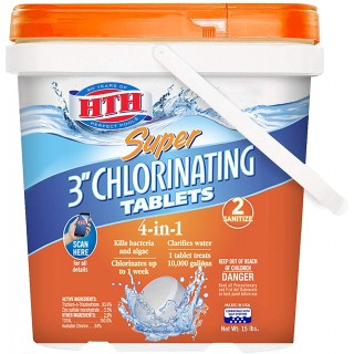 HTH 42038 Super 3-inch Chlorinating Tablets for Swimming Pools, 15 lbs