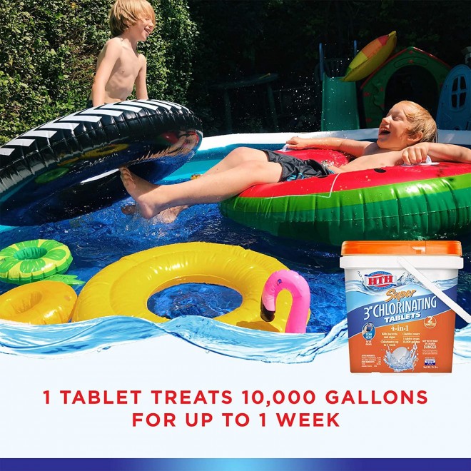 HTH 42038 Super 3-inch Chlorinating Tablets for Swimming Pools, 15 lbs