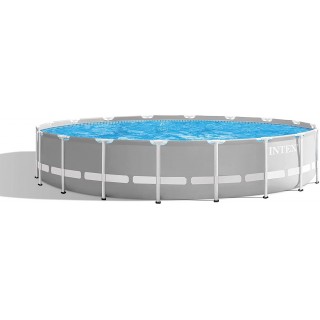 Intex 26731EH 18ft x 48in Outdoor Prism Frame Above Ground Swimming Pool Set with Cover, Ladder, Filter Pump, and 6 Replacement Filters, Gray