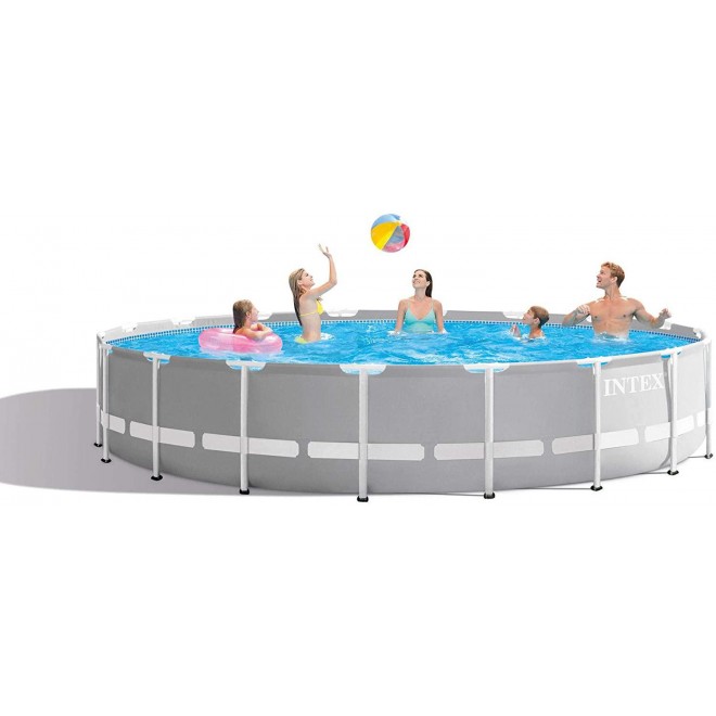 Intex 26731EH 18ft x 48in Outdoor Prism Frame Above Ground Swimming Pool Set with Cover, Ladder, Filter Pump, and 6 Replacement Filters, Gray